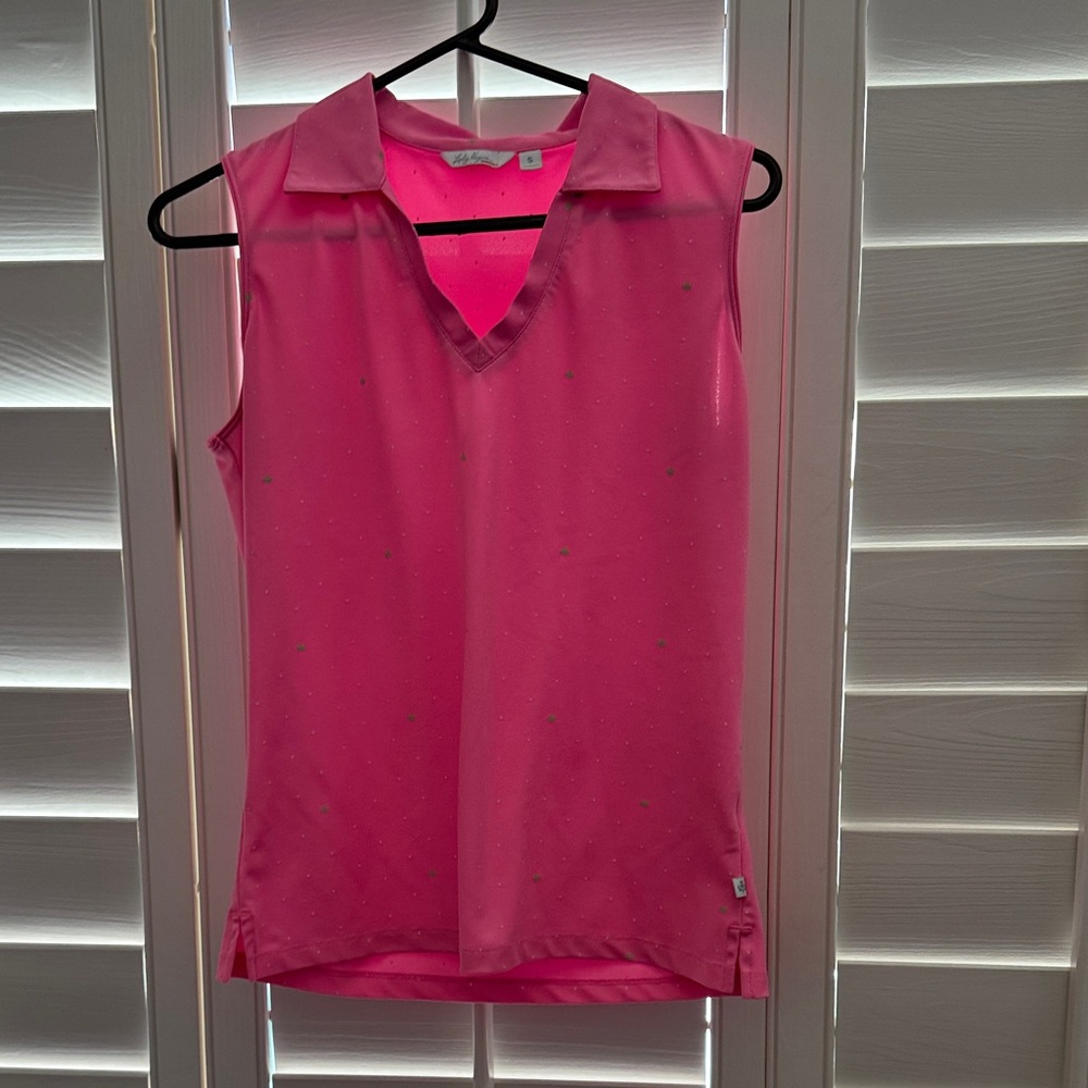 Lady Hagen Sleeveless Collared V-Neck Tank - Bright Pink